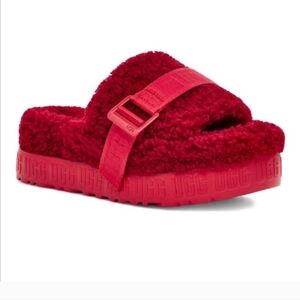 UGG Bold Red Fluffy Slides